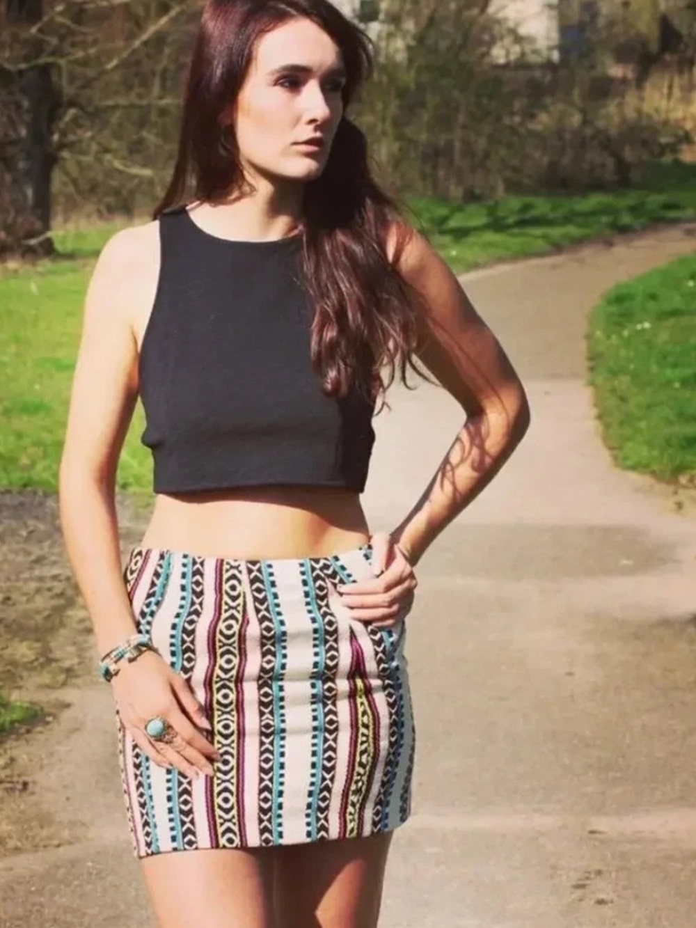 NWT H & M Divided Striped Pattern Mini Skirt - Multicolor